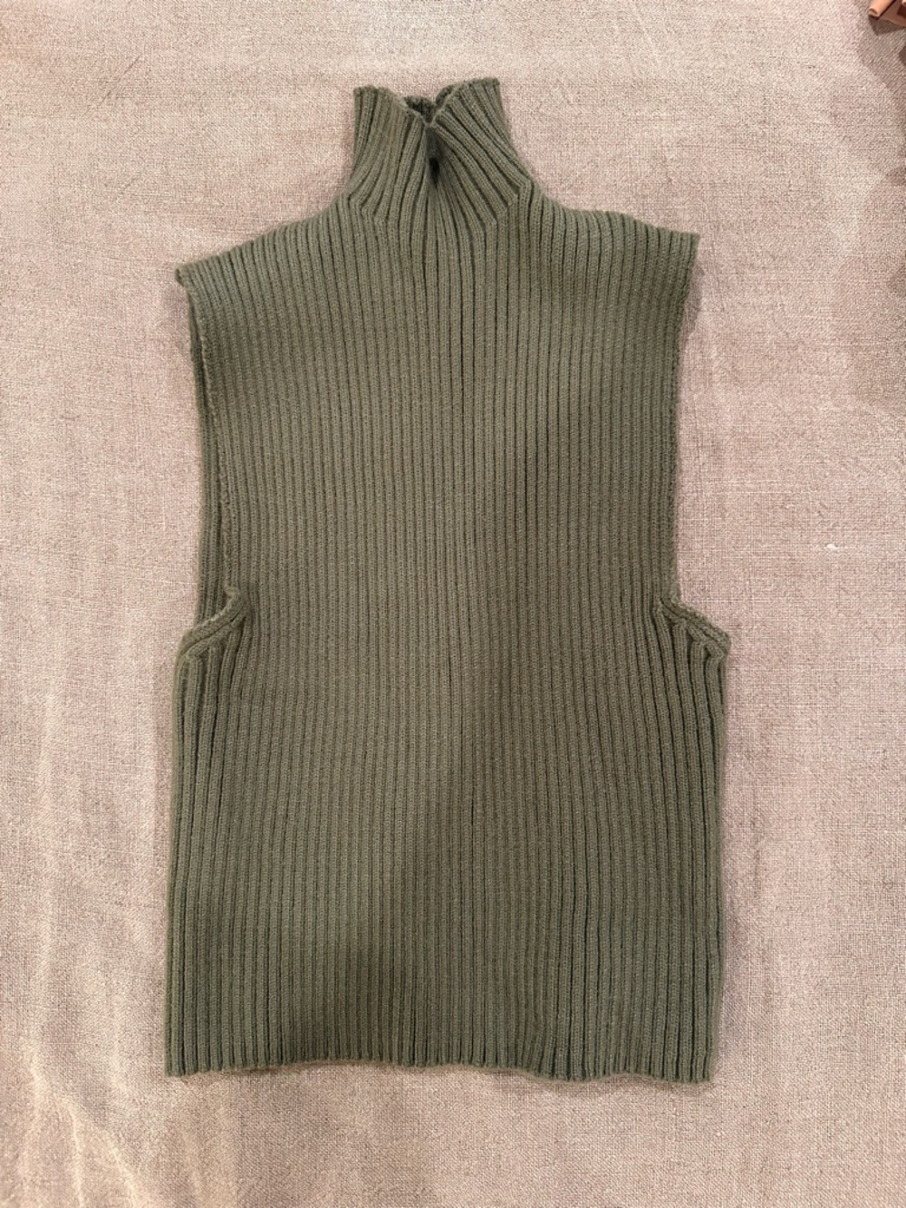 Zara Olive Green Ribbed Sleeveless Mock Neck Tank